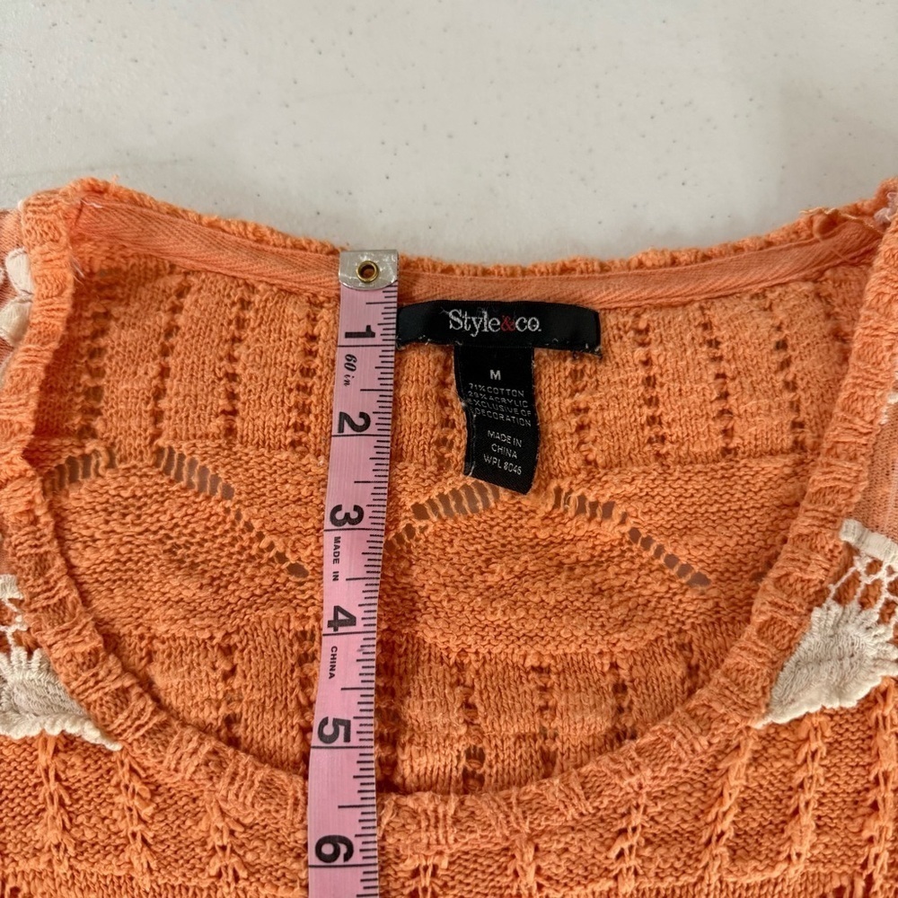 Style & Co. Crocheted Tunic Peach Lace Accents Long Sleeve Top Women’s Size Med - Picture 6 of 12